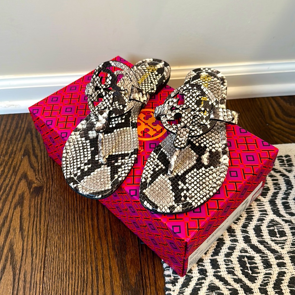 Tory Burch Women's Warm Roccia Printed Snakeskin Miller Sandals size 9